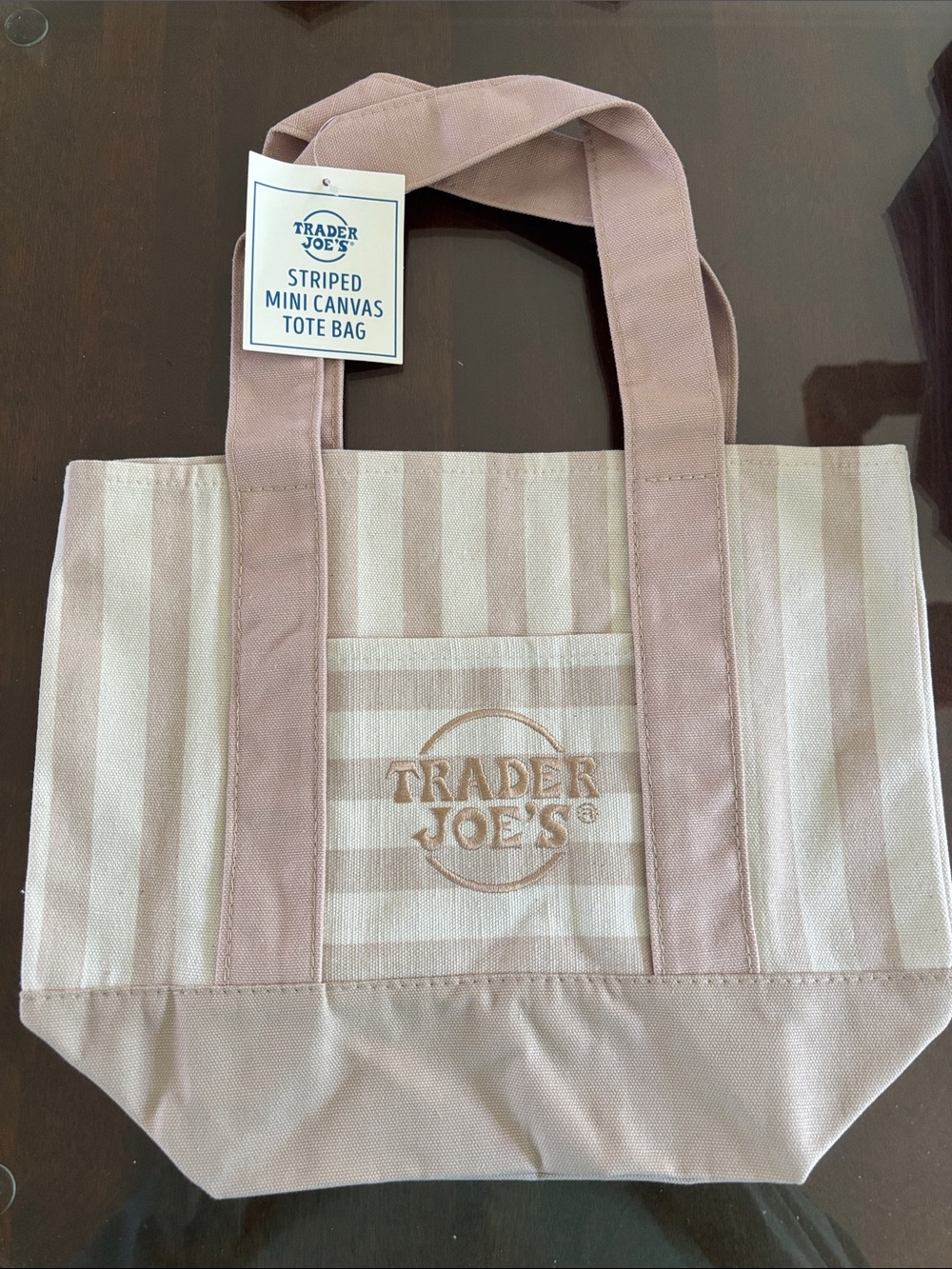 Trader Joe's Mini Striped Canvas Tan & Cream